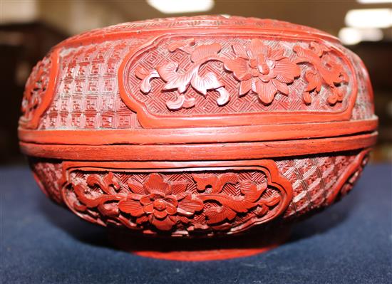 A Chinese cinnabar lacquer circular box and cover, 19th century, diameter 15.5cm